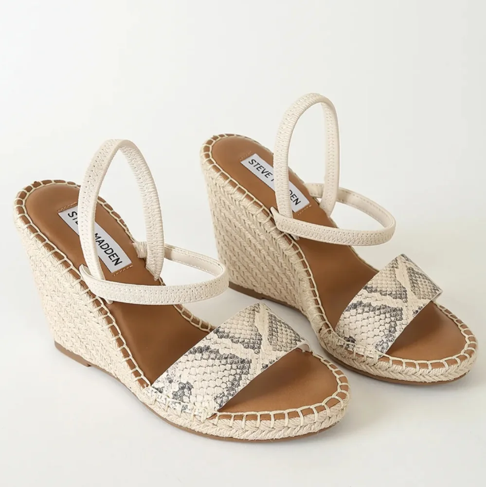 Steve Madden Mckenzie Bone Snake Print Espadrille Wedges Slingback Sandals 8.5